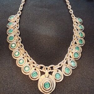 Uno De 50 Silver & Green Crystal "Tizoc" Necklace Coin Charm Statement Necklace
